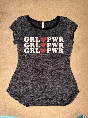 GRL PWR Heather Black Graphic Tee - y2k knitted girl power